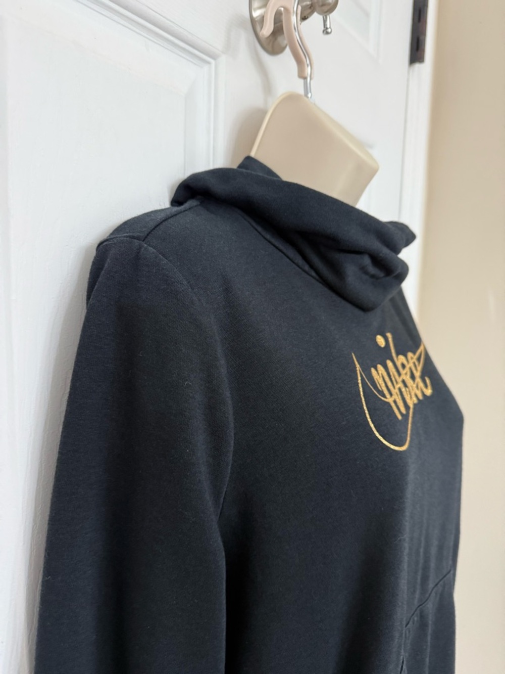 Nike Black Gold Logo Funnel Neck Hoodie Pullover Medium - Picture 8 of 13